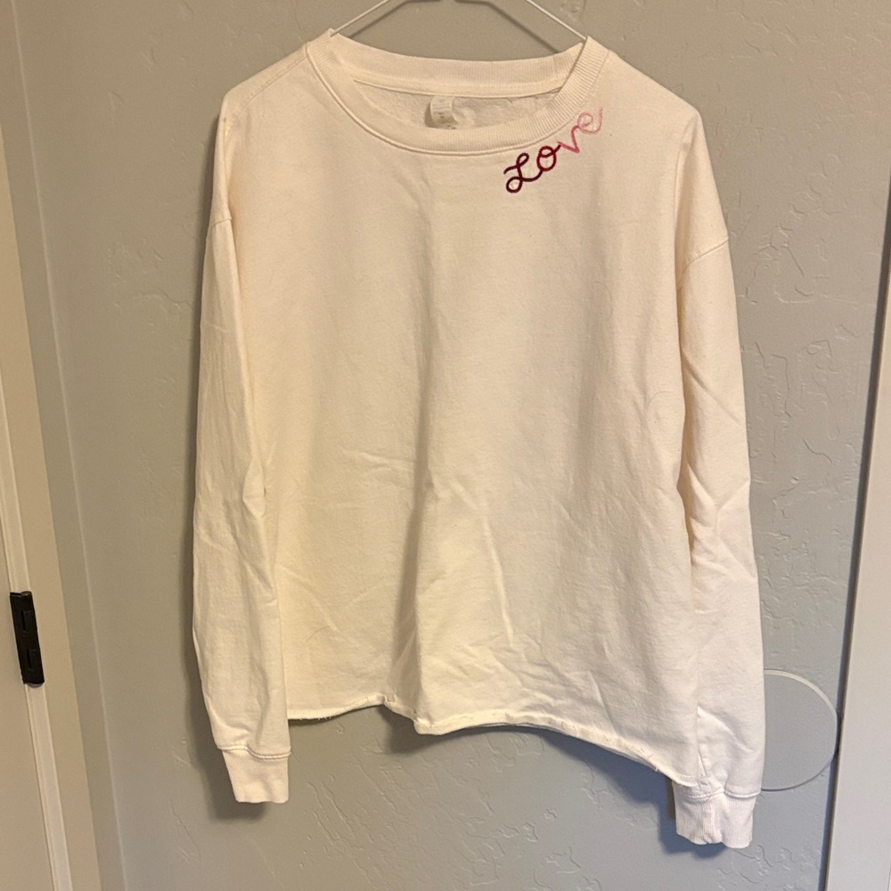 Balance Collection White Sweatshirt with Pink Love Embroidery